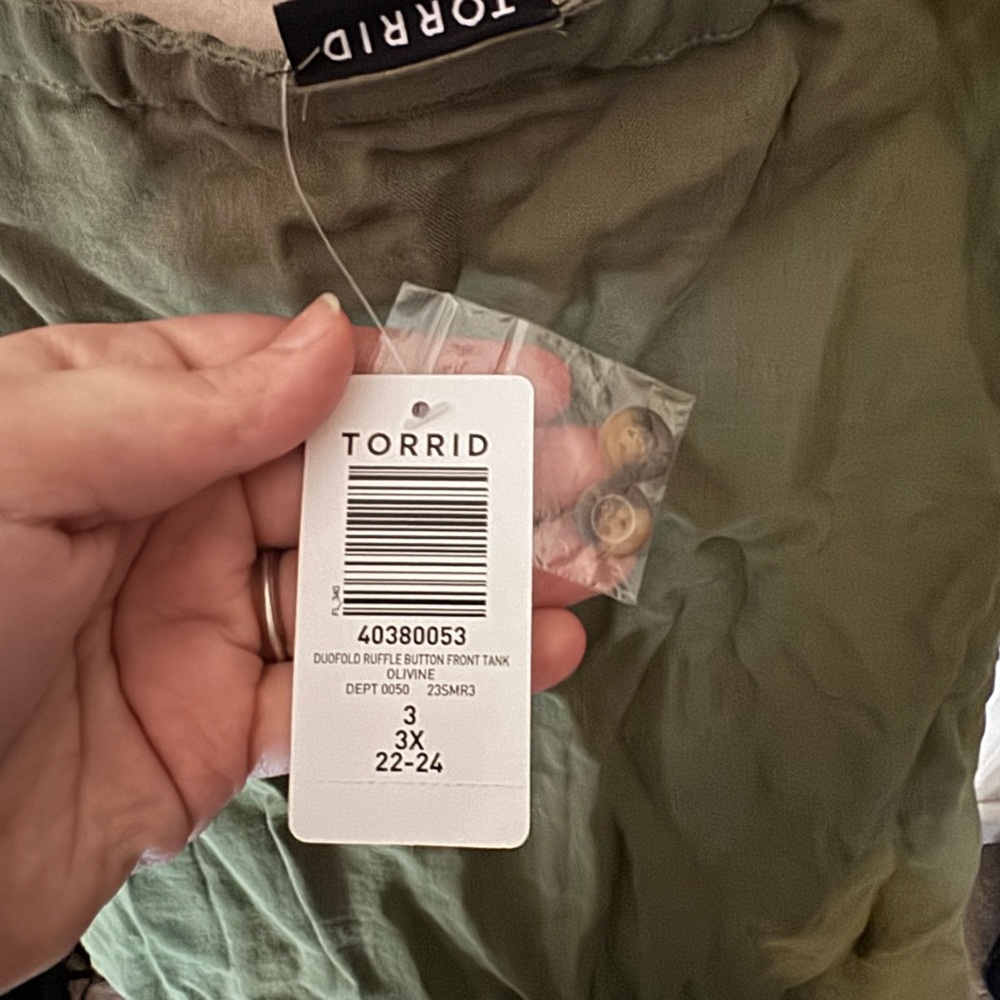 torrid Olive Green Button-Front Ruffle Strap Tank - Picture 5 of 5
